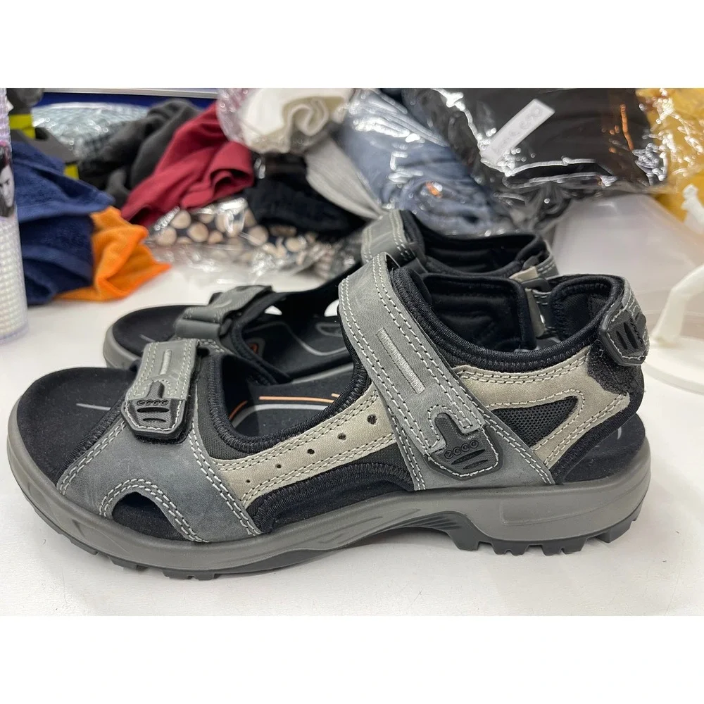 ECCO Yucatan Mens Grey Black Outdoor Hiking Sandals Receptor Technology Size 44